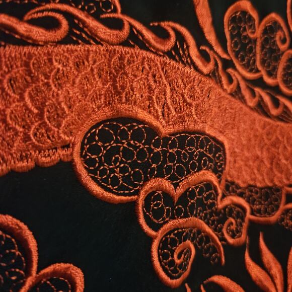 Silk Vintage Black & Red Dragon Kimono Style Long Sleeve Top S Vietnam Minh Than - Picture 11 of 12